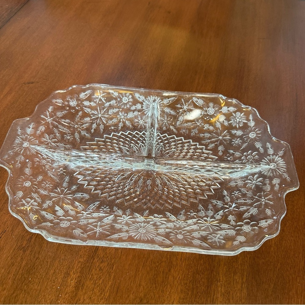 Vintage Pineapple and Floral Depression Glass Platter RARE Pattern Indiana Glass